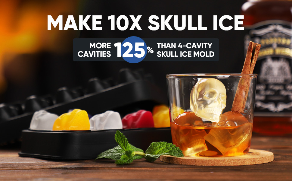 Make 10X Skull Ice More 125% Cavities Than 4-Cavity Skull Ice Mold.