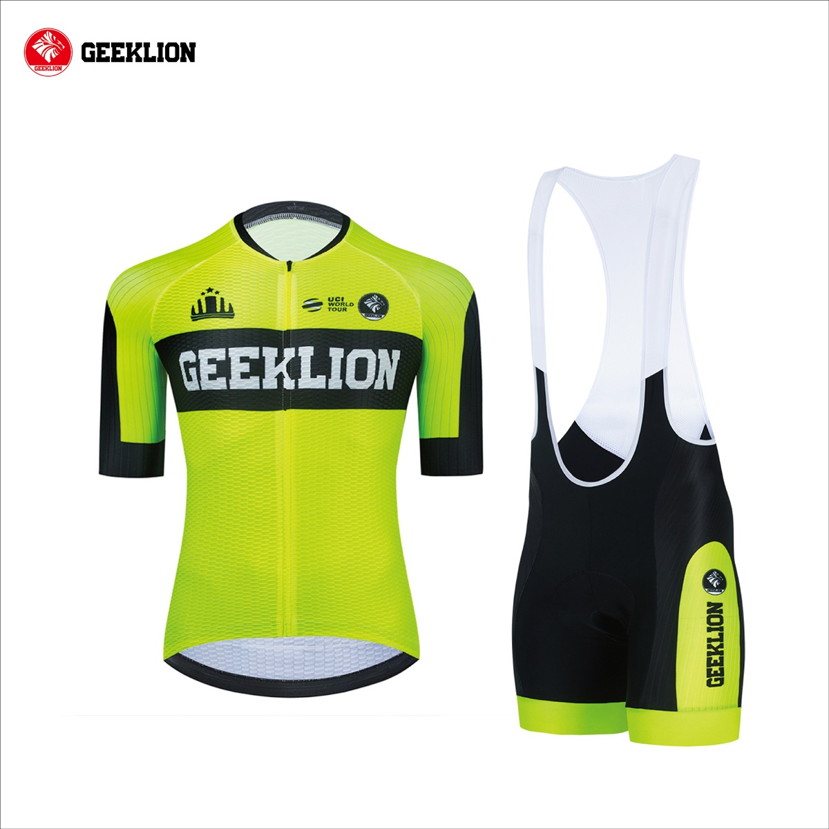 2023 Fluorescent Geeklion New Arrival Short Sleeves Racing Fit Cycling Set PRO Neon Breathable Ciclismo Bike Kit