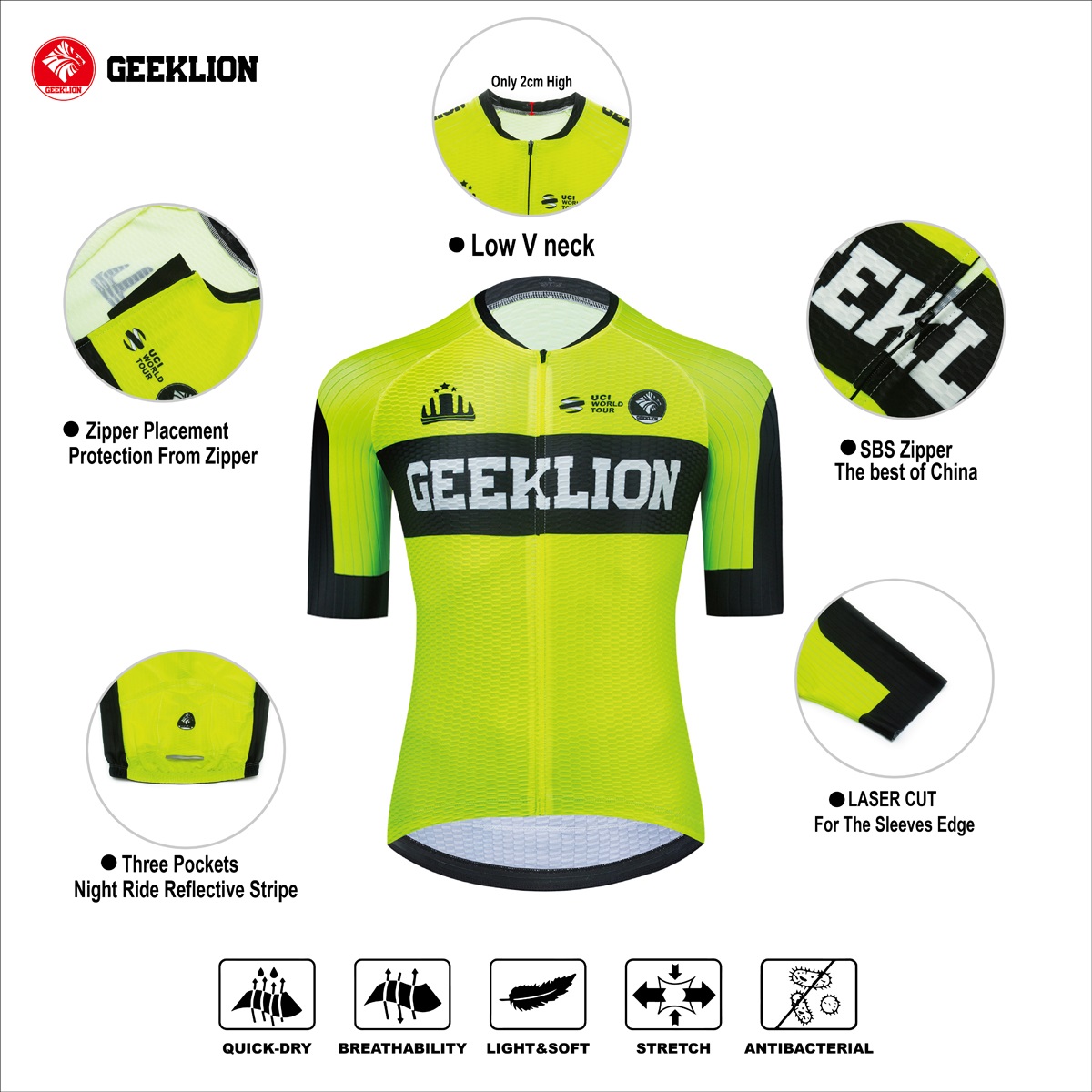 2023 Fluorescent Geeklion New Arrival Short Sleeves Racing Fit Cycling Set PRO Neon Breathable Ciclismo Bike Kit