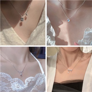 Color galaxy~925 silver luck pearl necklace female butterfly indifferent light luxury flash diamond ins style niche clavicle chain