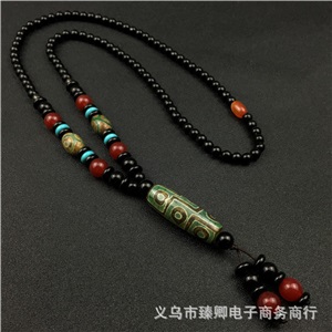 Retro Dzi Bead Pendant Necklace Ethnic Style Decoration Pendant Nine Eyes Dzi Bead Gift Box Set Live Marketing Gift