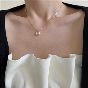 Aquamarine moonstone necklace female niche design high-end oval pendant light luxury fashion snake bone chain new trend