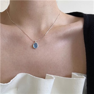 Aquamarine moonstone necklace female niche design high-end oval pendant light luxury fashion snake bone chain new trend