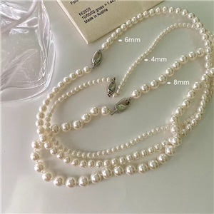 Korean fever same style pearl necklace ins style classic ingot buckle 925 silver pearl clavicle chain sweater chain female