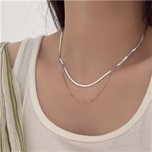 925 sterling silver light luxury double-layer stacked snake bone chain box chain female simple temperament cold style necklace short collarbone