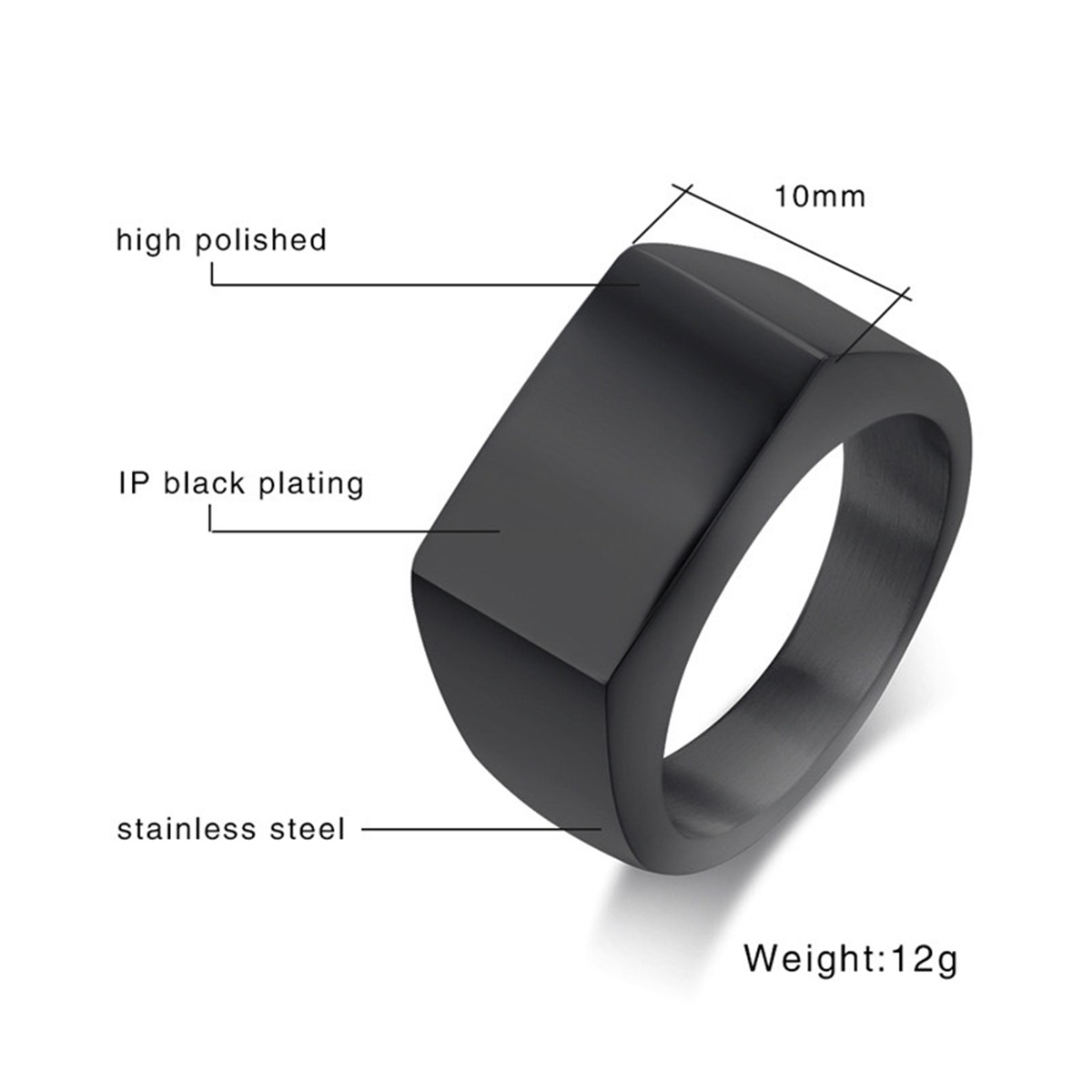 Rectangular smooth titanium steel plain surface 10MM stainless steel simple casting ring retro personality men's accessories