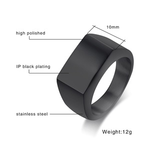 Rectangular smooth titanium steel plain surface 10MM stainless steel simple casting ring retro personality men's accessories