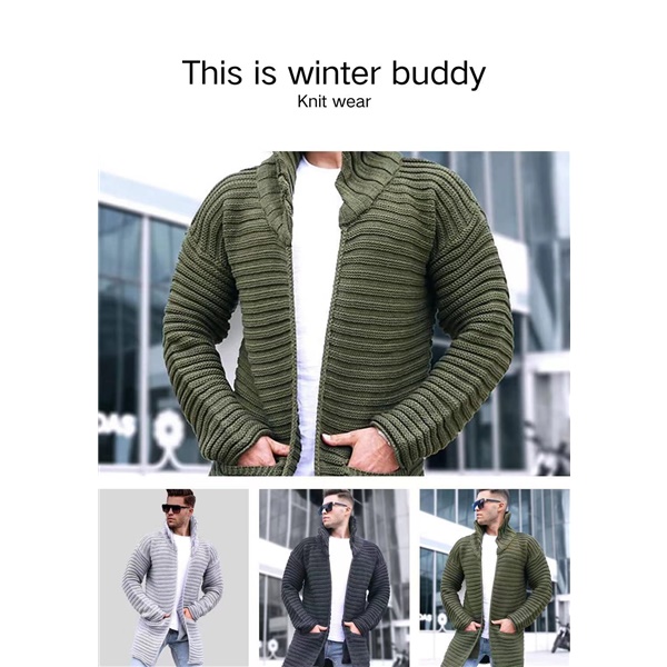 Casual Stand Collar  Pocket Knitted Coat