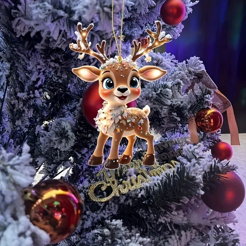 Christmas Santa Claus Elk Christmas Tree Decoration Acrylic Flat Car Rearview Mirror Pendant Home Decoration