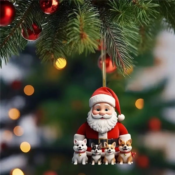 Christmas Santa Claus and Puppy Holiday Pendant Acrylic Flat Car Interior Decoration Pendant Bag Pendant