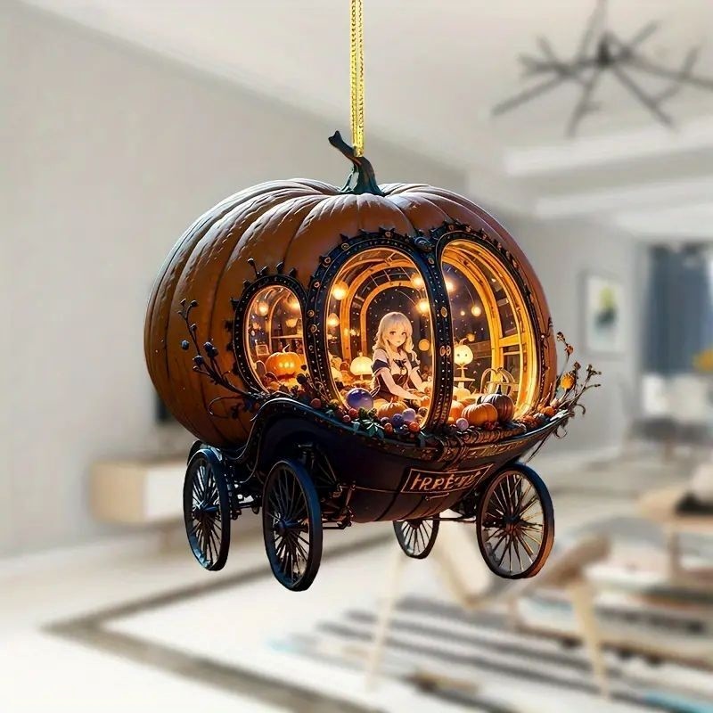 Christmas Pumpkin Carriage Decoration Cute Little Angel Holiday Ornaments Acrylic Flat Car Pendant Keychain Pendant