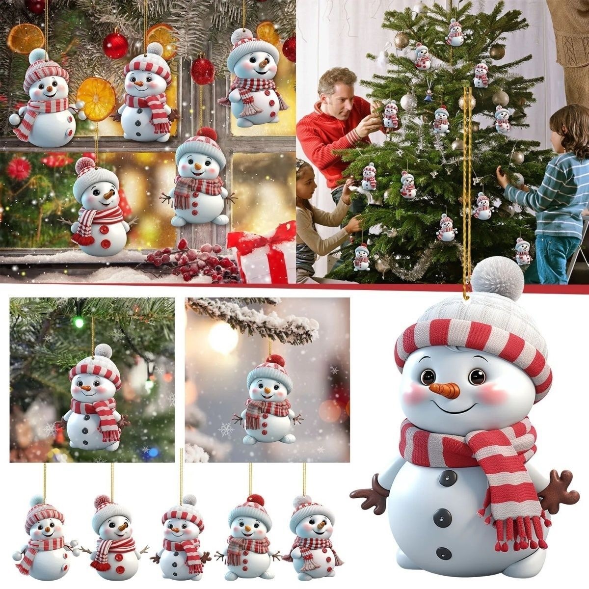 Cute Cartoon Christmas Snowman Acrylic Flat Car Pendant Christmas Tree Ornaments Beautiful Christmas Decoration