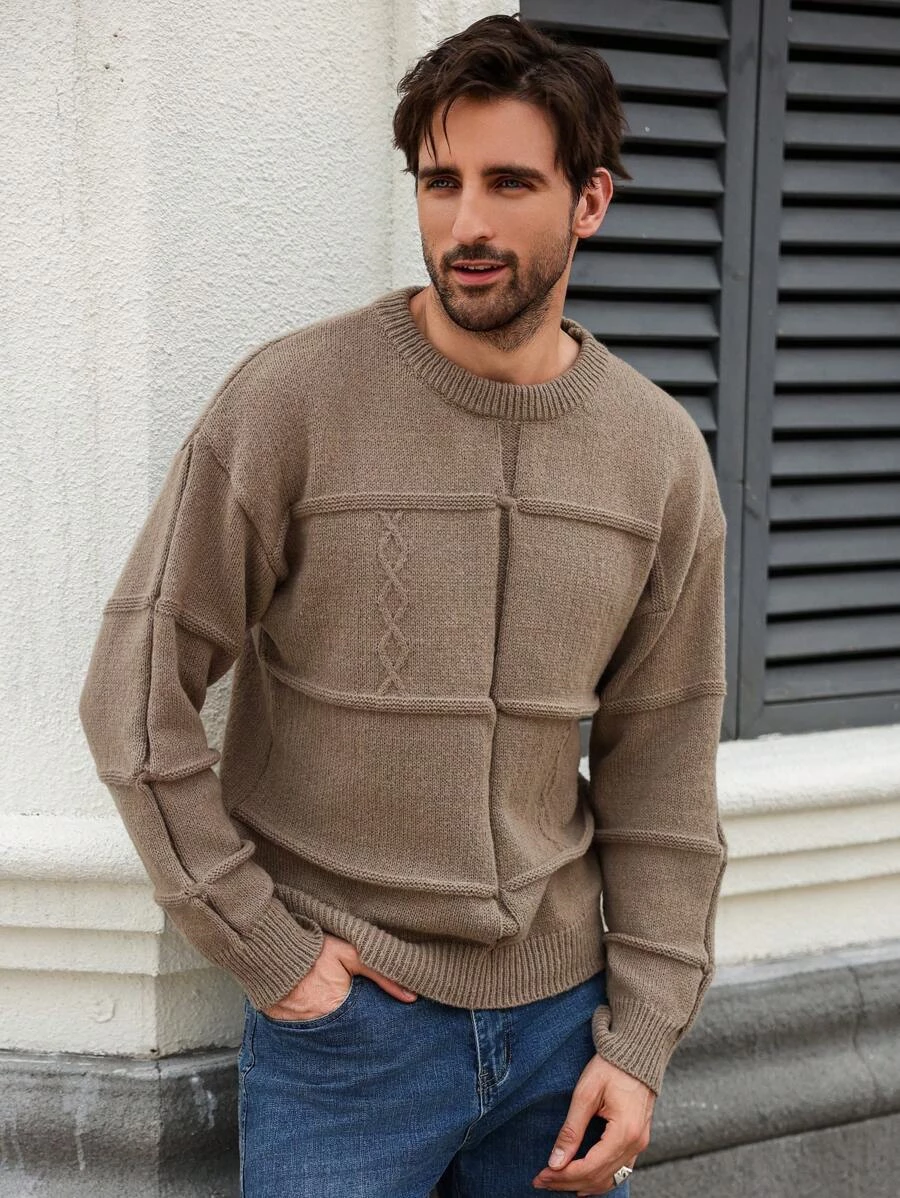 Men's Fall/Winter Drop Shoulder Sweater Half Turtleneck Loose Ribbed Sweater
