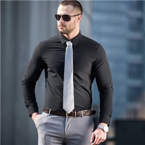 Men's Long Sleeve Stretch Shirt Non-Iron and Wrinkle-Resistant Solid Color Shirt