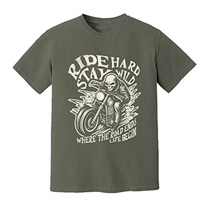 Ride Hard Stay Wild Vintage Skeleton Biker Motorcycle  DTG pure cotton t-shirts
