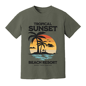 Tropical Sunset Beach Resort DTG pure cotton t-shirts
