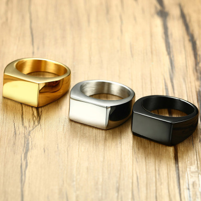 Rectangular smooth titanium steel plain surface 10MM stainless steel simple casting ring retro personality men's accessories
