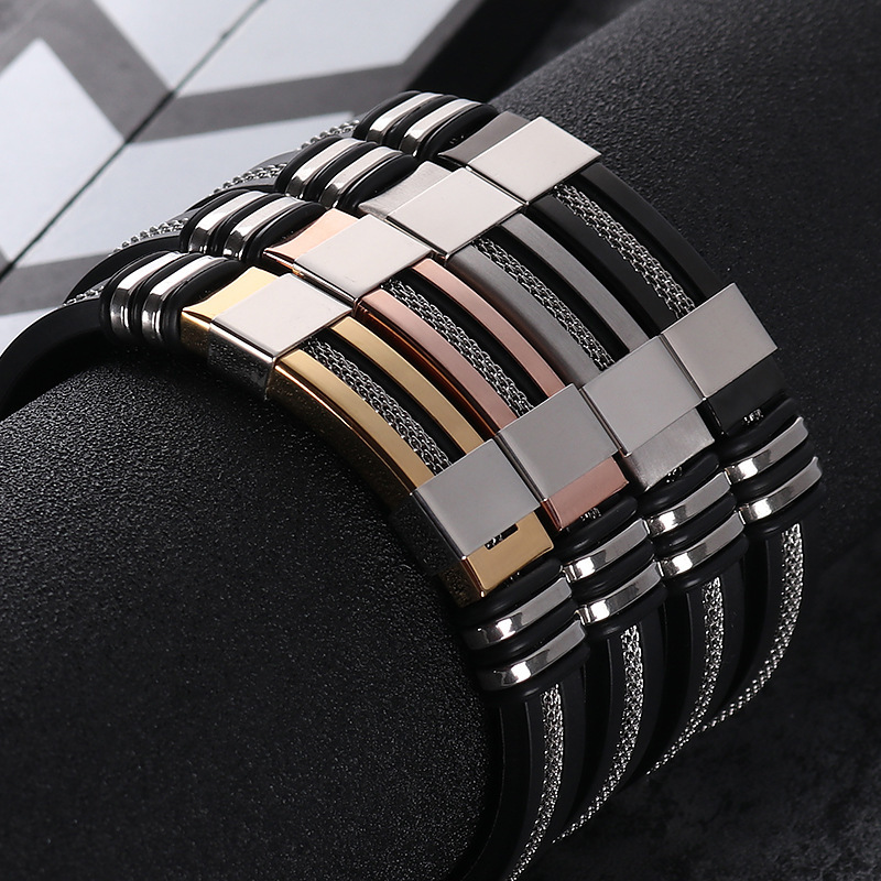 silicone titanium steel bracelet popular fashion men's jewelry   adjustable