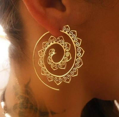 New Oval Spiral Earrings Exaggerated Swirl Gear Shape Heart Shape Retro Ear Jewelry