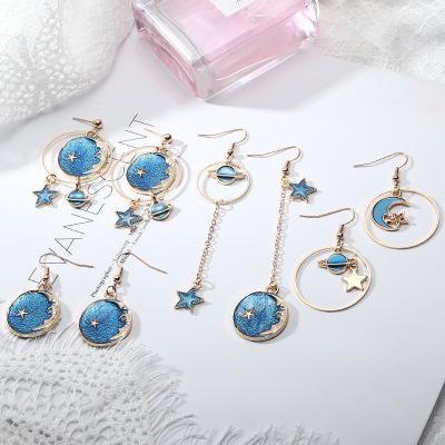 Tassel Earrings Blue Star Planet Earrings Long Asymmetric Earrings Earrings Studs Niche Earrings