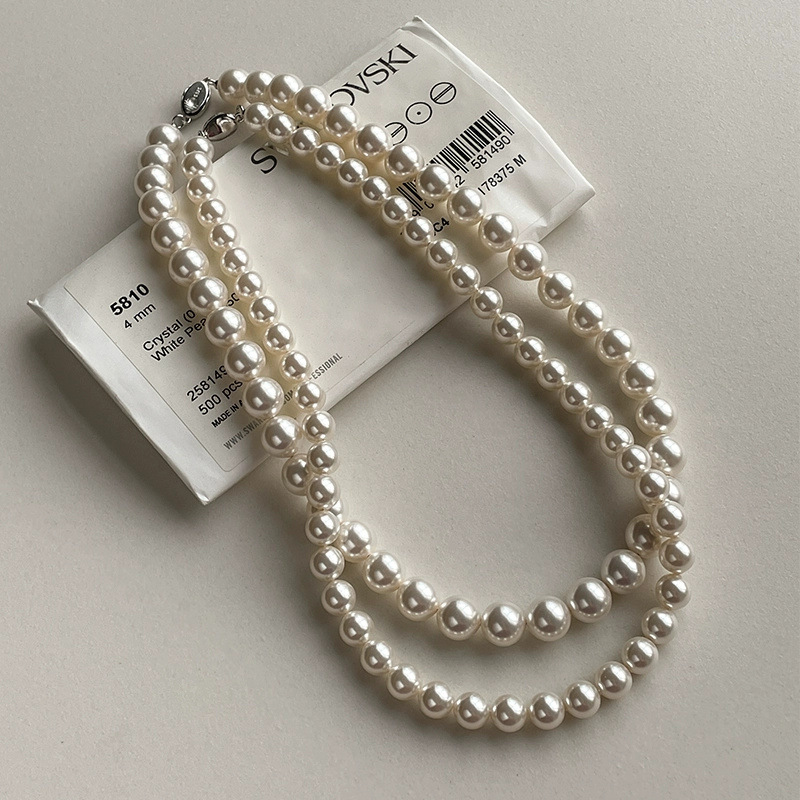 Saiina fever with the same round bright light Shijia pearl French retro necklace classic sterling silver clavicle chain 