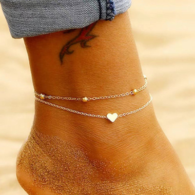 hot style anklet love anklet personality double layer simple love beach anklet female foot jewelry female