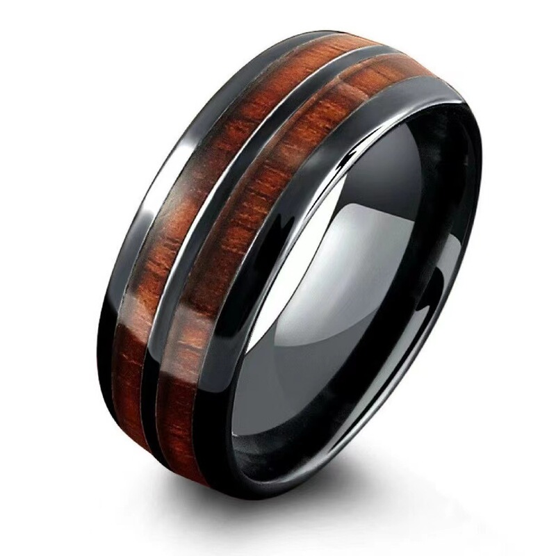 Men's stainless steel ring retro wood grain ring foreign trade jewelry titanium steel wood grain ring