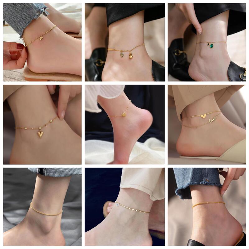 2023 new trendy double-sided titanium steel double-layer love anklet women's 18K gold-plated all-match foot accessories collection worry-free selection