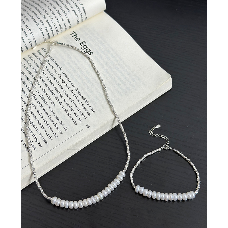S925 Sterling Silver Broken Silver Natural Pearl Necklace Niche 2023 New Simple Light Luxury Spring and Summer Versatile