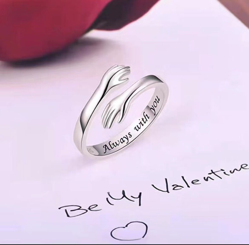 Dibo s925 sterling silver hands hugging couple ring Amazon hot style simple light luxury