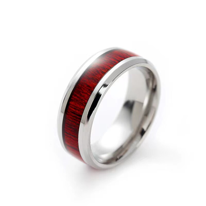 stainless steel inlaid wood grain ring ins style men's ring ring hand jewelry