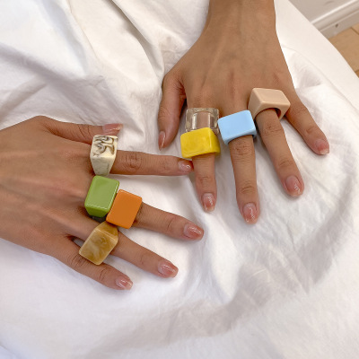 jewelry creative geometric color square wide-brimmed ring simple fashion color Geometric  ring