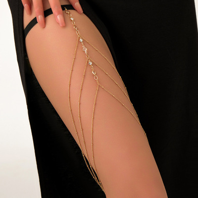 sexy casual beach imitation pearl leg ring body chain simple fashion small daisy rhinestone tassel thigh chain