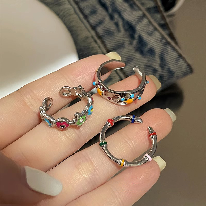 Dopamine color flower opening high-level rainbow ring female niche design ring adjustable personality light luxury
