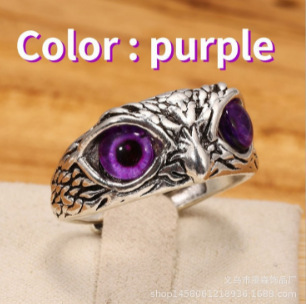 New retro plain silver blue eyes owl ring devil eye ring jewelry female manufacturers wholesale