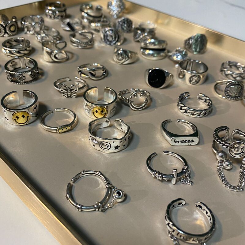 hip-hop style creative personality retro ring girls do not fade trendy punk style chain Thai silver accessories