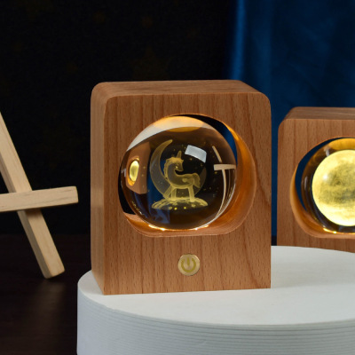 Crystal Ball Wooden Box Wooden Handicraft DIY Pattern Lettering Retro Decoration Bedroom Decoration 3D Night Light Wholesale