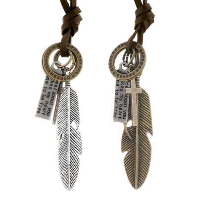 new accessories creative design feather cowhide necklace men fashion simple long collarbone chain