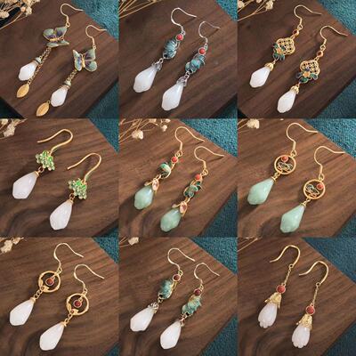925 Silver Needle Copper Gold-plated Imitation  Flower Earrings Epoxy Guochao Retro Earrings