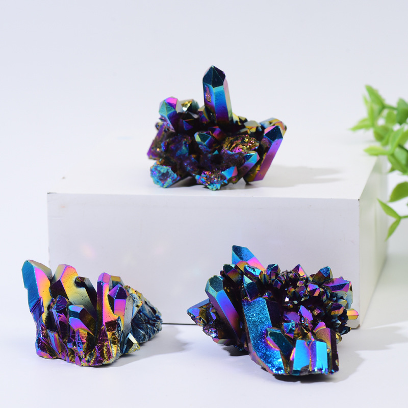 Natural crystal clusters electroplating colorful crystal clusters color-plated crystal clusters raw stone ornaments handicraft decoration