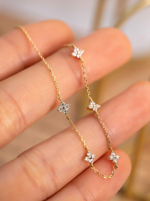 Midsummer streamer~S925 silver-plated 18K gold four-leaf clover star bracelet simple zircon sterling silver women's commuting