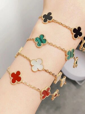 18k double-sided lucky four-leaf clover bracelet fashion light luxury five-flower good luck shellfish