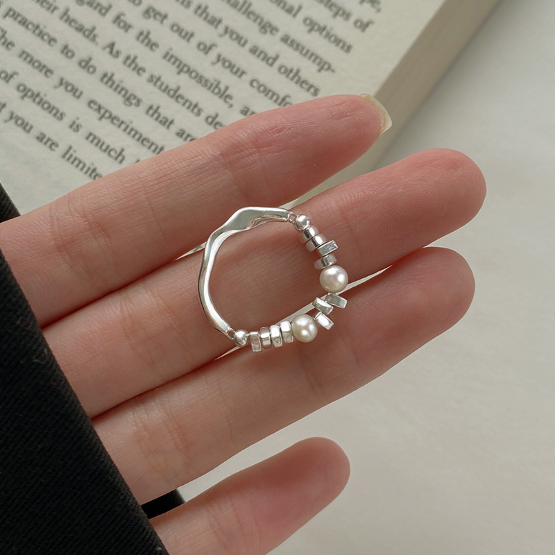 Irregular Metal Broken Silver Pearl Ring Female Niche Personality Simple Versatile Temperament Fashion Ring Ring