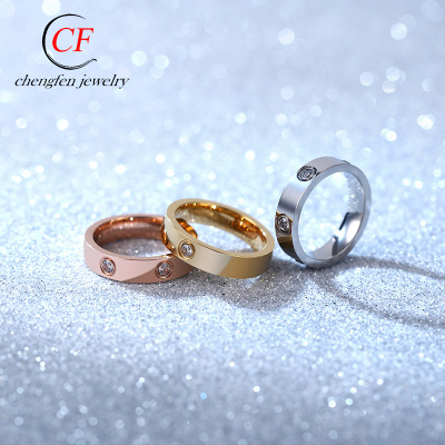 six-diamond one-word titanium steel ring for men and women