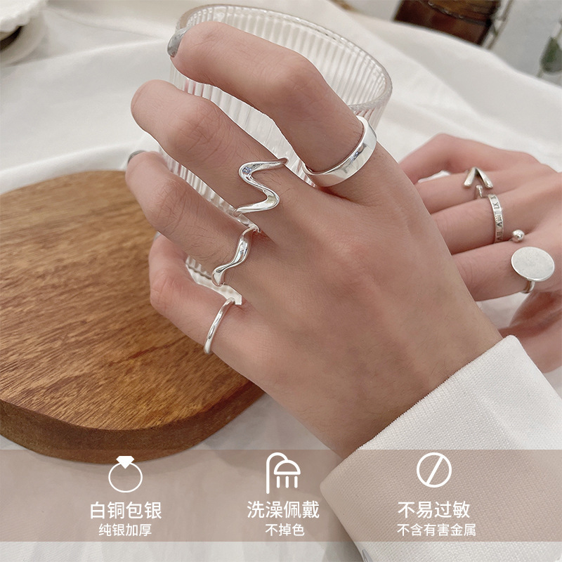 Plain circle 925 silver ring does not fade niche design sense ins wind jewelry simple high-end sterling silver ring wholesale female