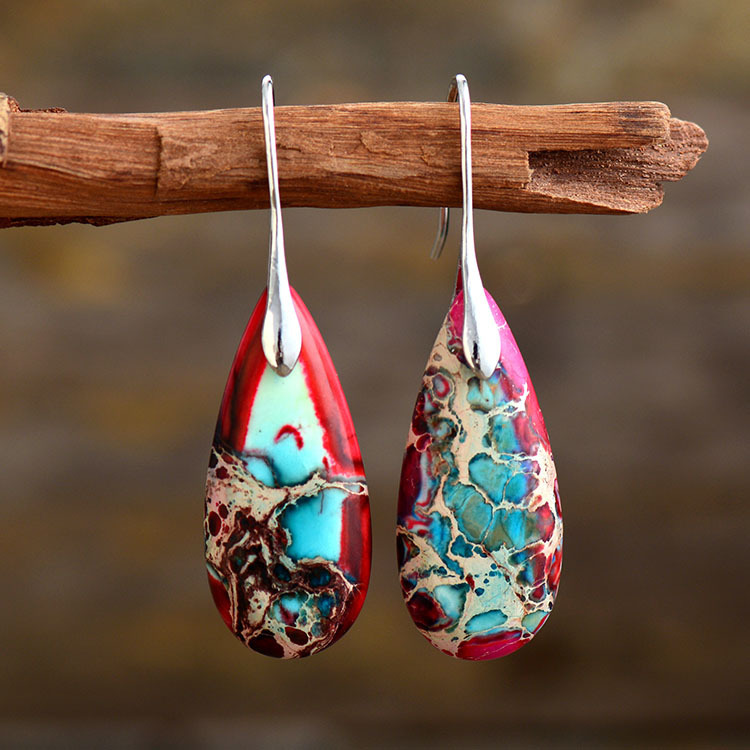 Natural Color Stone Drop Earrings