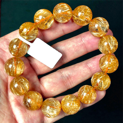 Natural Brazilian blond hair crystal full hair crystal bracelet female yellow hair crystal bracelet men's gold titanium crystal citrine couple jewelry