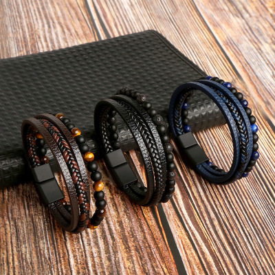 Men's Handmade Bracelet Men's Braided Natural Obsidian Bracelet Hand Decoration Beaded