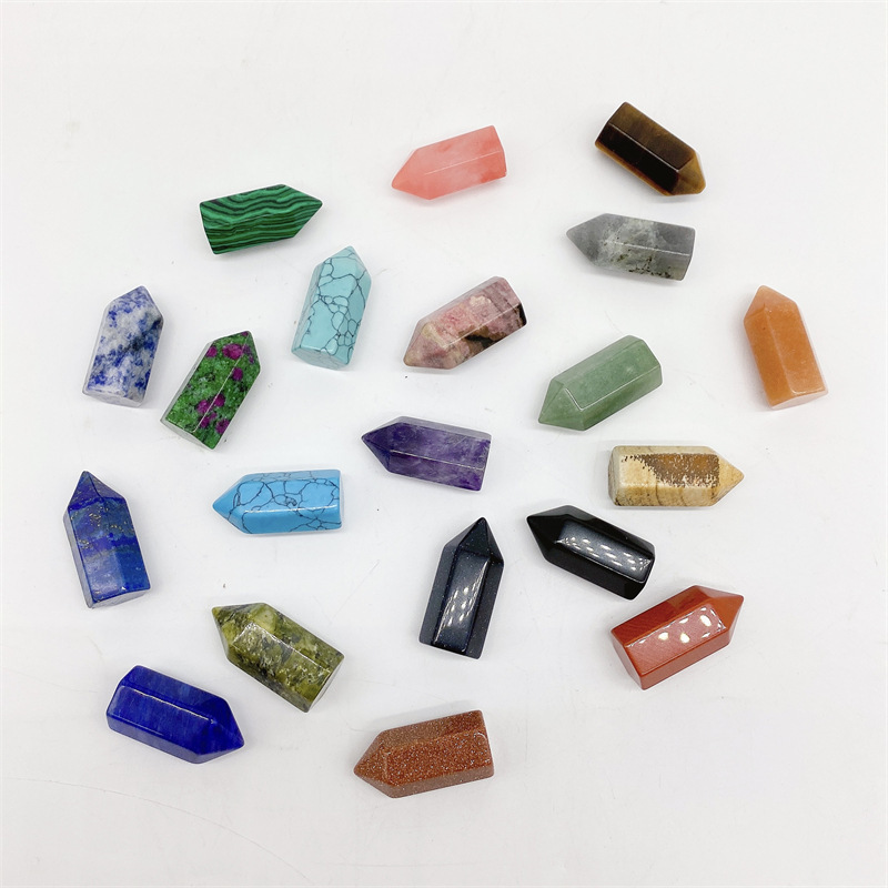 Natural crystal agate jade single-pointed hexagonal column small pillar tiger eye stone green Dongling bullet head DIY accessories