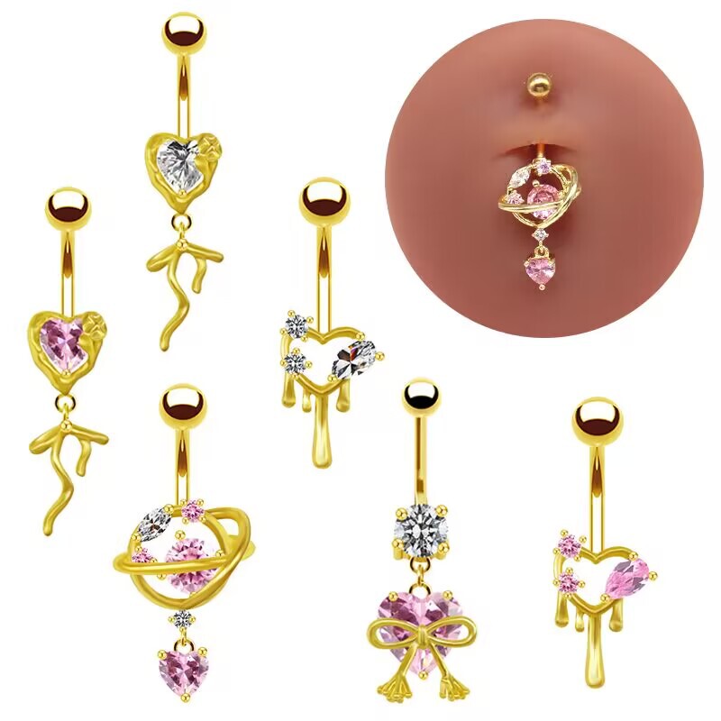 piercing jewelry bow honey heart planet zircon pendant navel ring navel